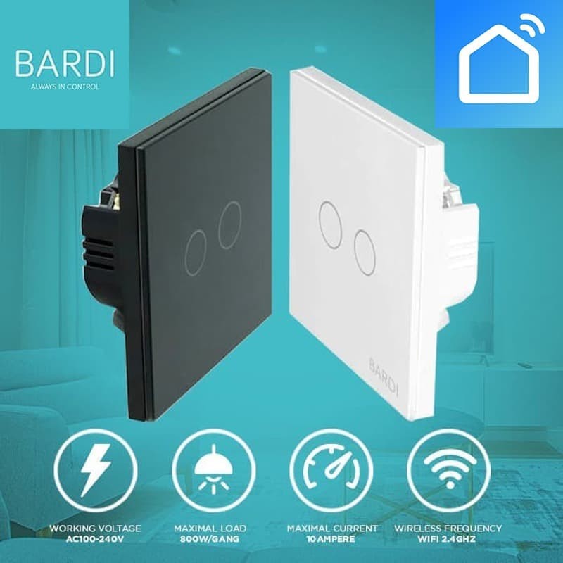 BARDI Smart Wall Switch EU 2 Gang WiFi Touch Saklar 2 Gang Smart Home
