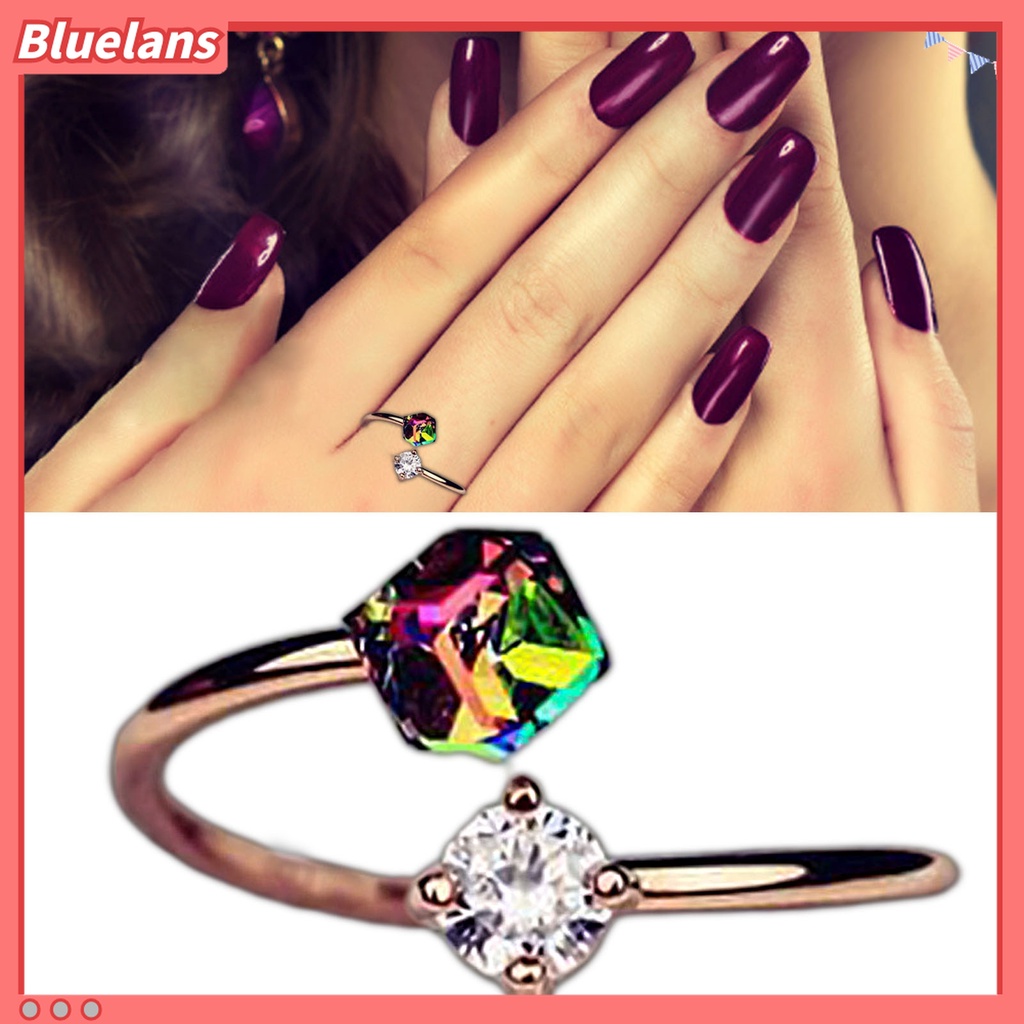 Cincin Model Terbuka Bahan Cubic Zirconia Warna-Warni Adjustable Untuk Wanita