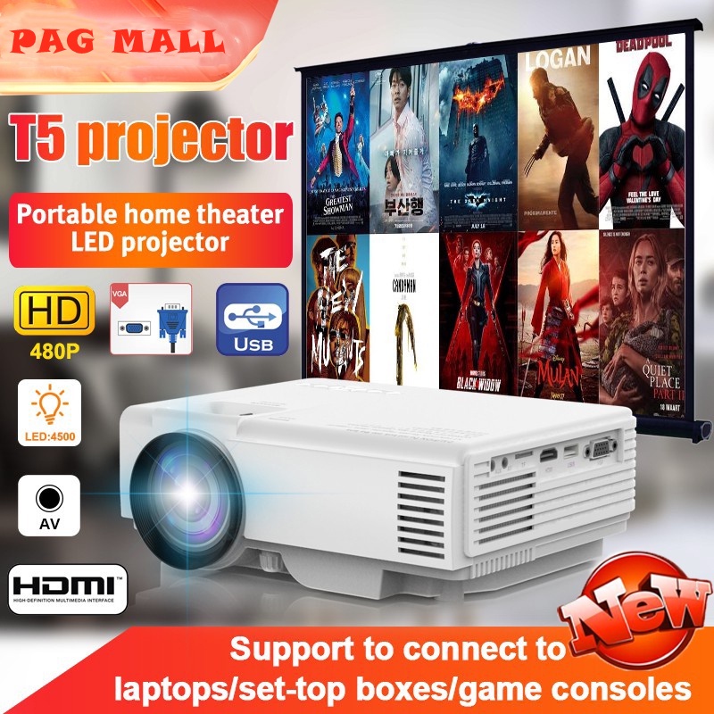 New Proyektor Projector T5 Support laptop 4500Lumens Portable Home Theater Proyektor Bisa COD