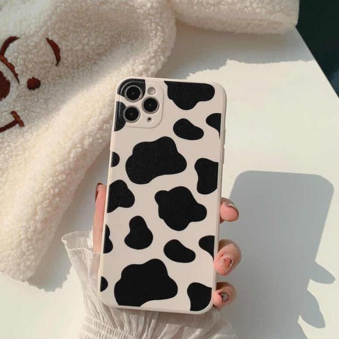 Cow Sapi Skin Square Edge Soft Case Full Lens Cover for iPhone