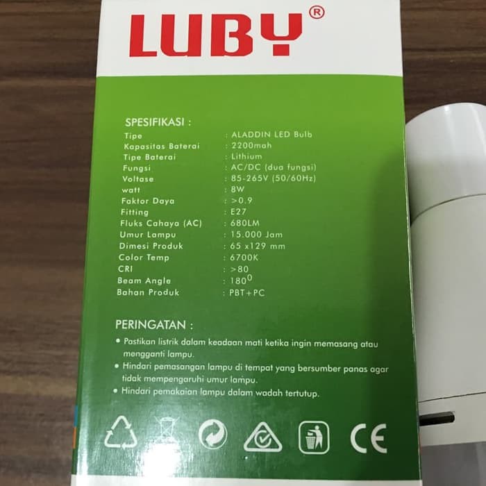 Lampu AC DC Luby Aladdin 8W 8 Watt Tahan Hingga 5 Jam Terang Bagus