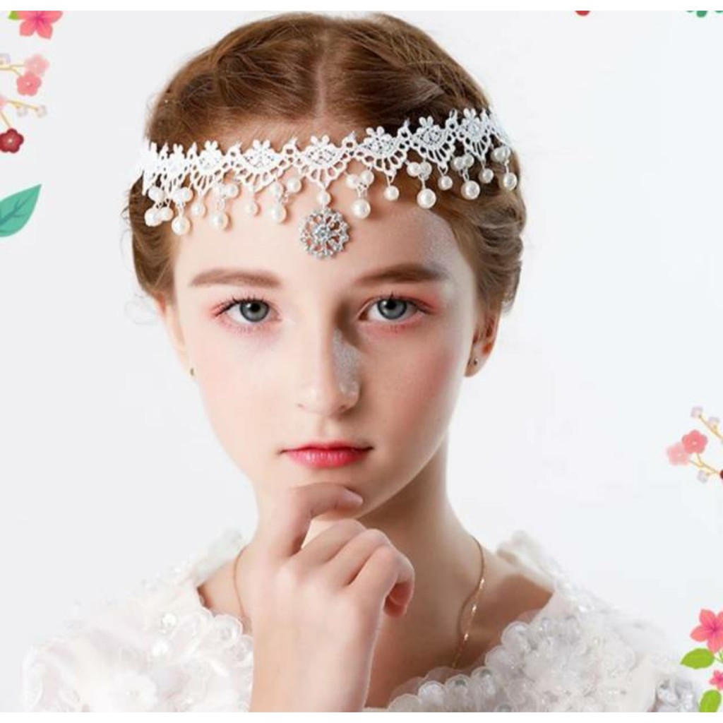 White Lace - Headpiece Hiasan Hijab / Aksesories Rambut / Kepala - Mahkota Elegan