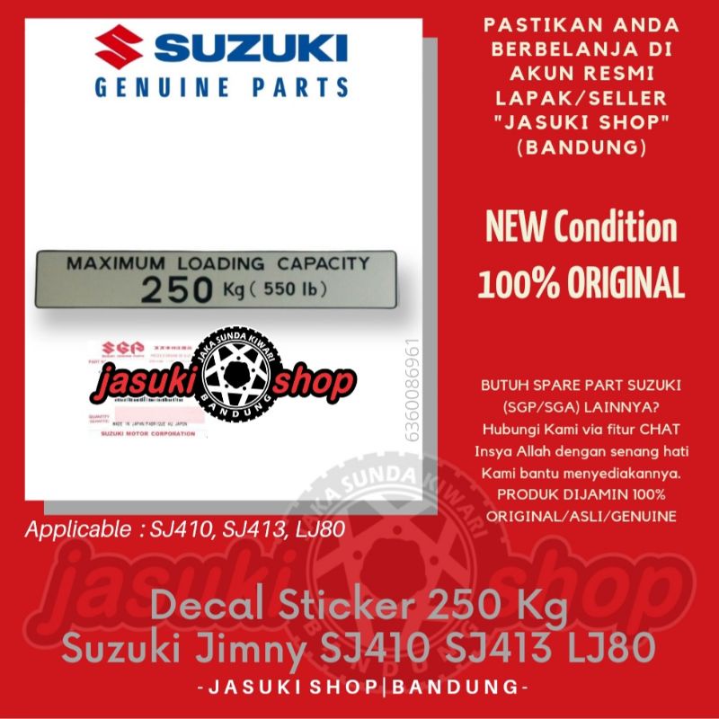 Decal JDM Load Indicator Sticker Label Stiker 250 Kg 250kg Suzuki Jimny Katana Sierra Caribian Samur