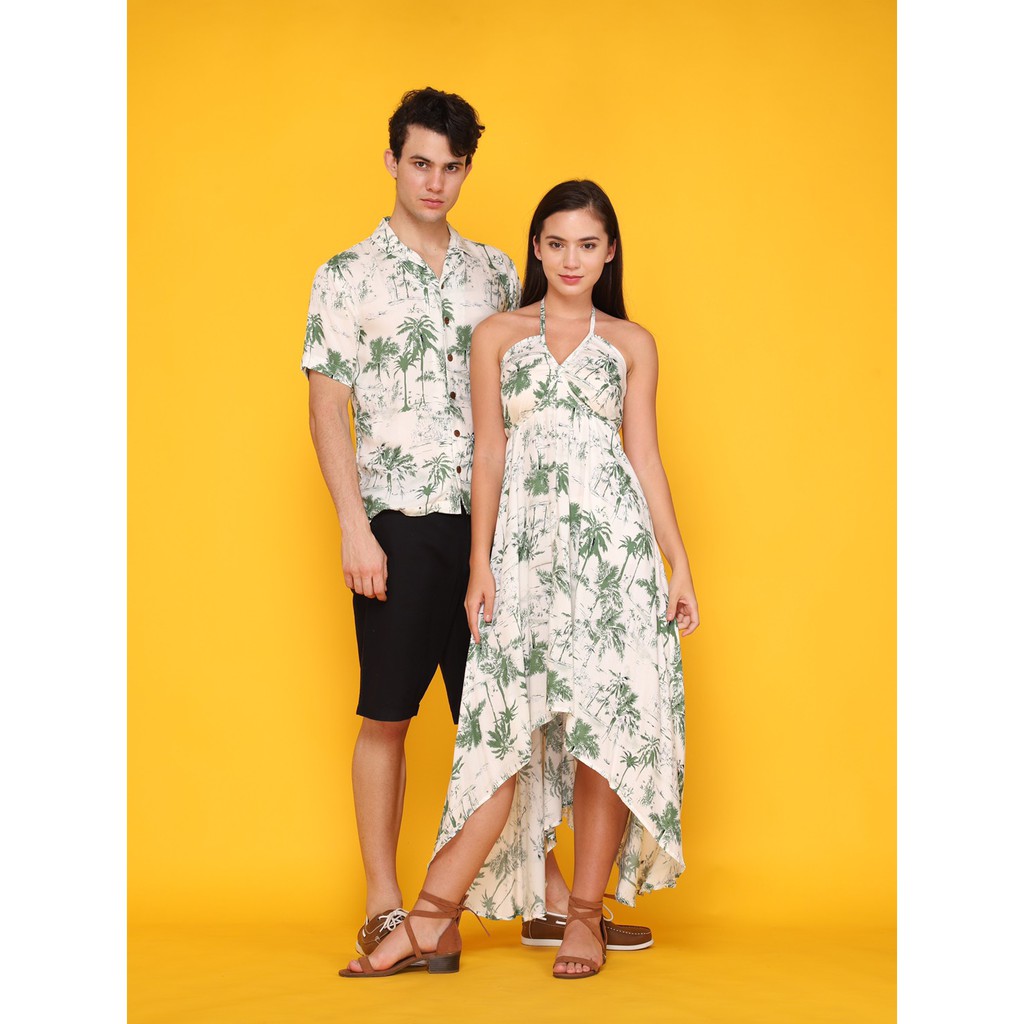 Couple Set Maxi Dress Backless & Kemeja Pria Motif