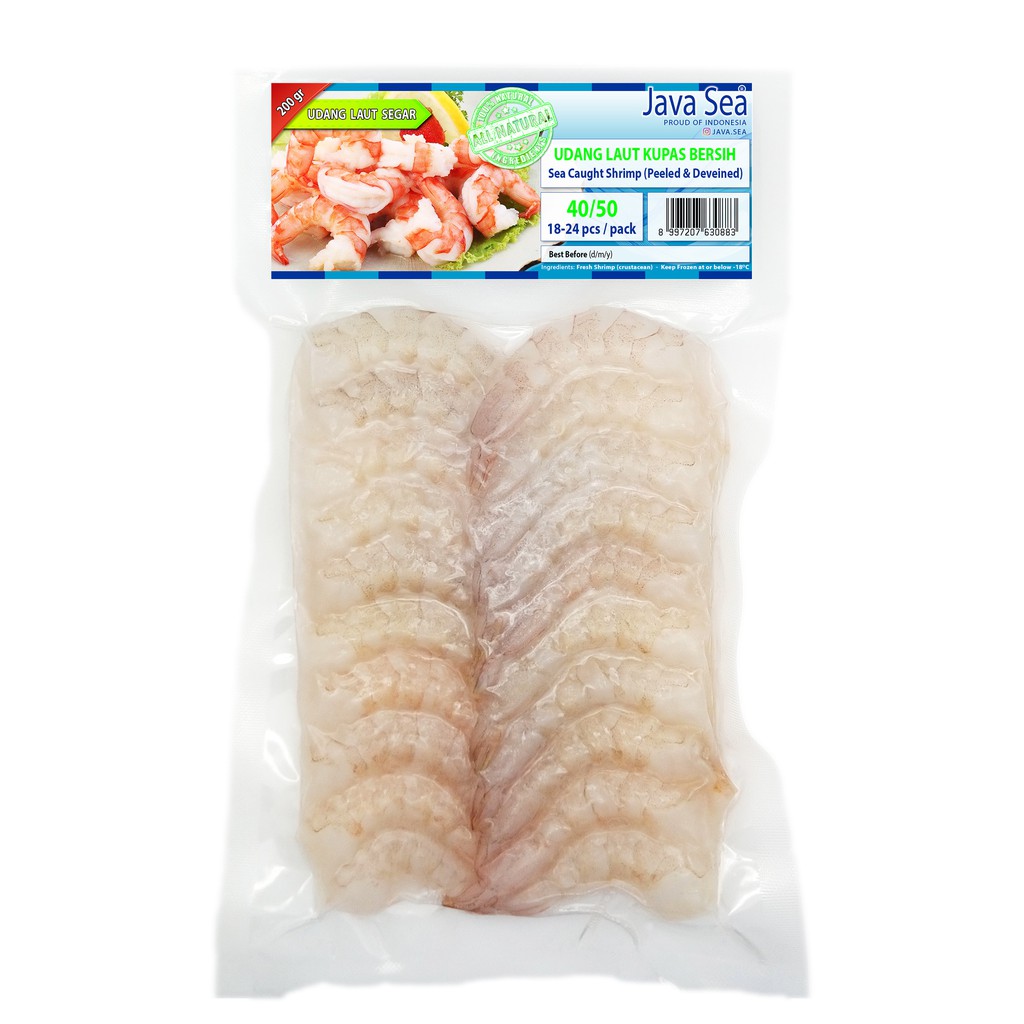 

JAVA SEA Udang Laut Beku Kupas size 40/50 pack 200gr isi 18-24pcs