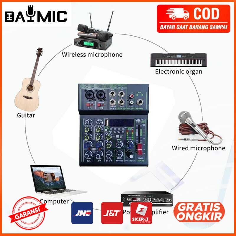 USB Audio Mixer Bluetooth Karaoke 4 Channel 99 DSP Effects