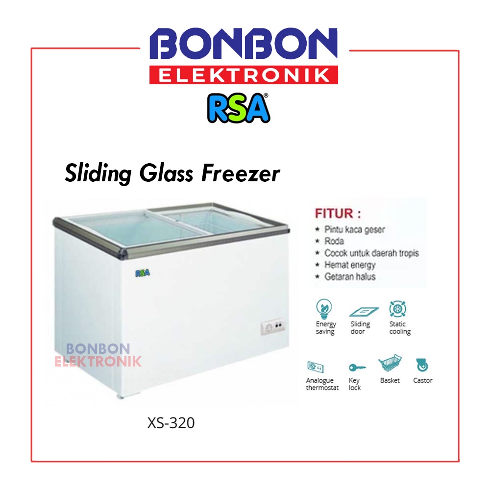 RSA Sliding Flat Glass Freezer XS-320 / XS320 288L