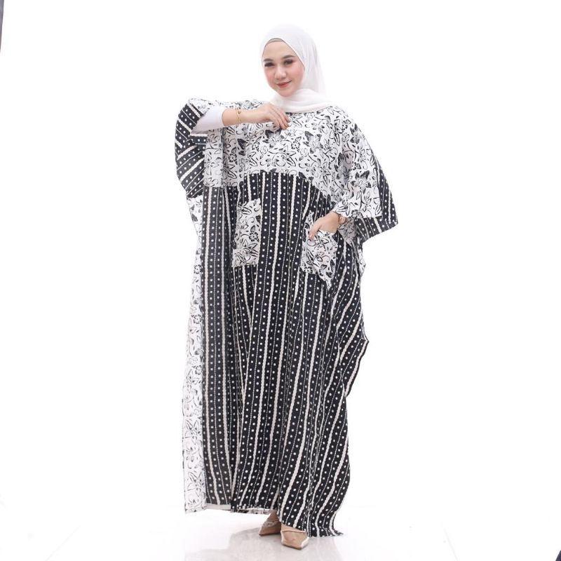 Gamis Kaftan Kelelawar Salwa Longdress Saku Rayon Jumbo Murah Kekinian Semerbak Batik