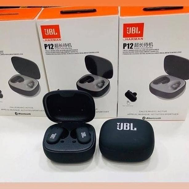HEADSET BLUETOOTH JBL P12 TWS ORIGINAL PUREBASS WIRELESS EARPHONE P-12 - PUTIH