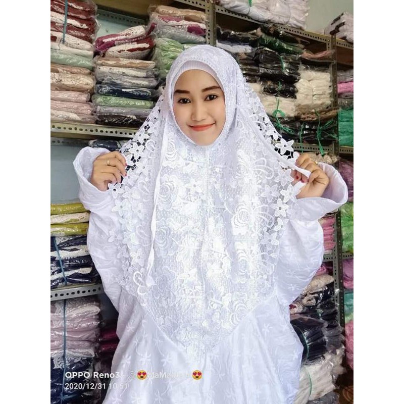 MUKENA SUTRA JEPANG SWAROVSKI TERUSAN PUTIH NEW | RUKUH DEWASA PREMIUM FREE TAS