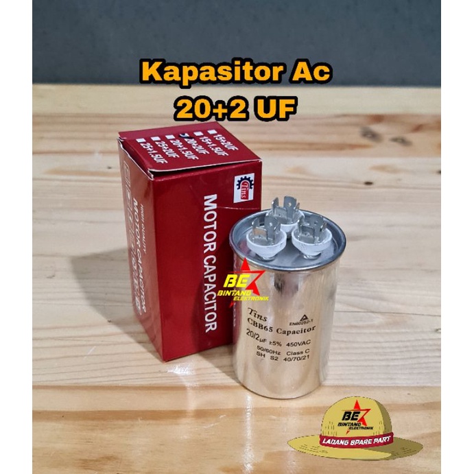 Tins Kapasitor Ac 20 + 2 Uf Capasitor 2+20 Mikro Farad