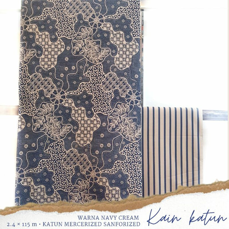 kain katun batik motif abstrak lawasan navy