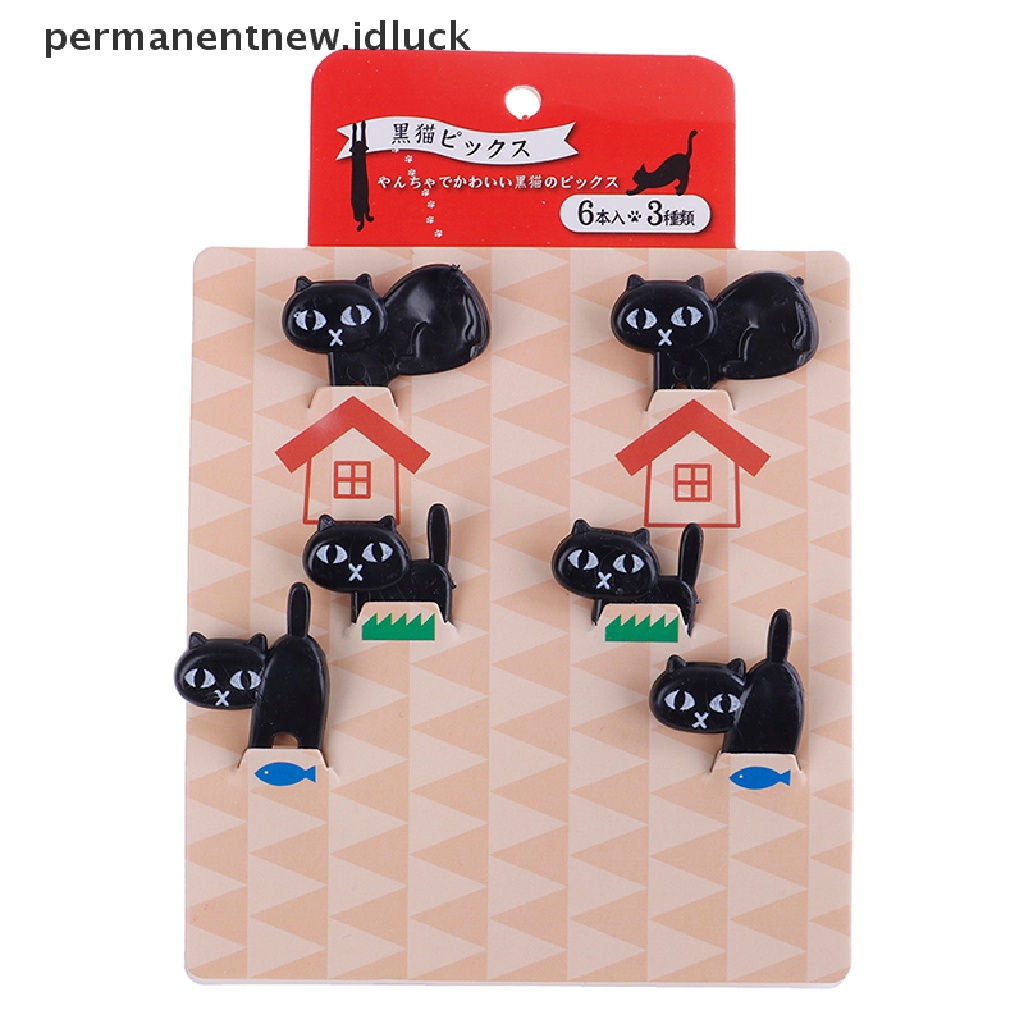 6 Pcs Garpu Tusuk Gigi Buah Desain Kucing Warna Hitam Untuk Dekorasi dessert