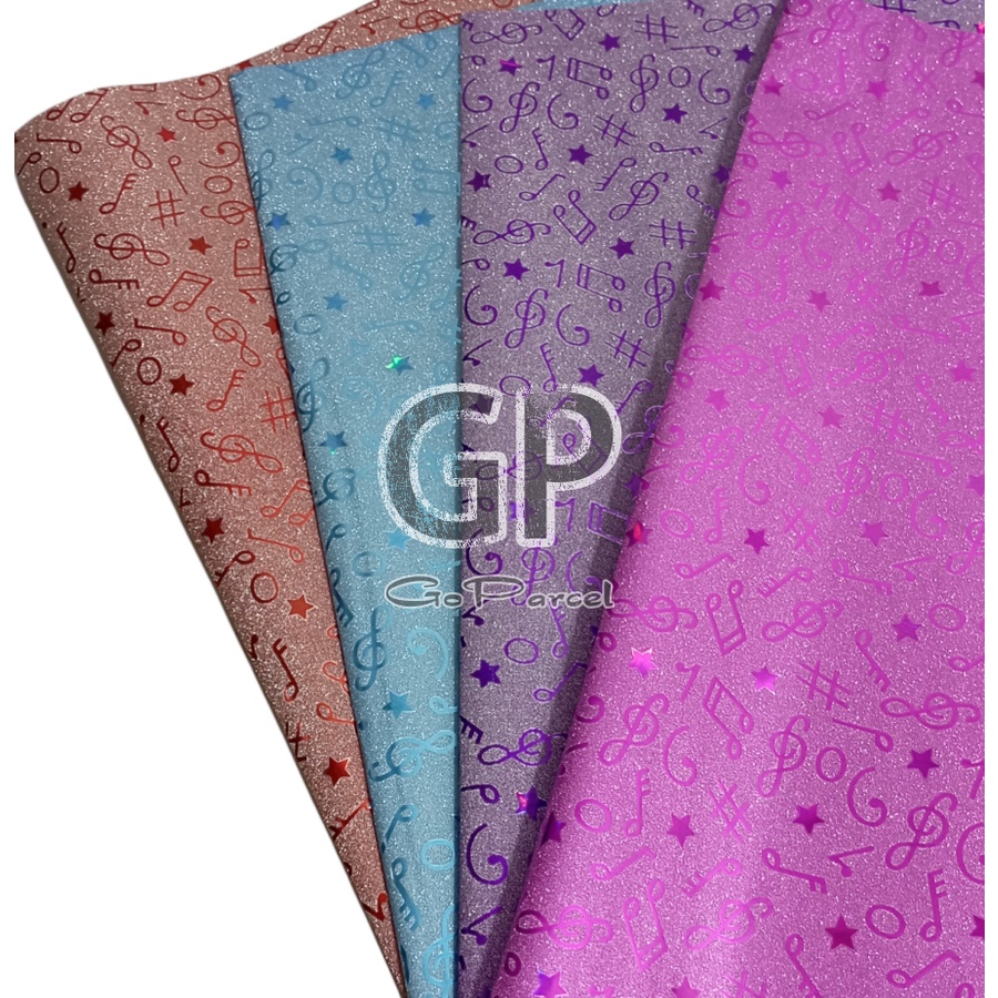 ( 3 Lembar ) PLASTIC METALLIC GLITTER MUSIC - PLASTIK KADO METALIK GLITER PASIR SHINY MENGKILAP NADA BLOK NOT TANGGA MUSIK PINK PURPLE EUSTHATIC VINTAGE CLASSIC