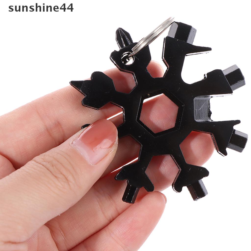 Sunshine 18 In 1 Gantungan Kunci Bentuk Snowflake Mini Multi Saku Untuk Outdoor / Hiking