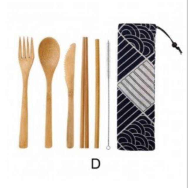 Grab Medan Japanese Style Bamboo Set Perlengkapan Makan Sendok Garpu Pisau Sumpit Sedotan KNIFE