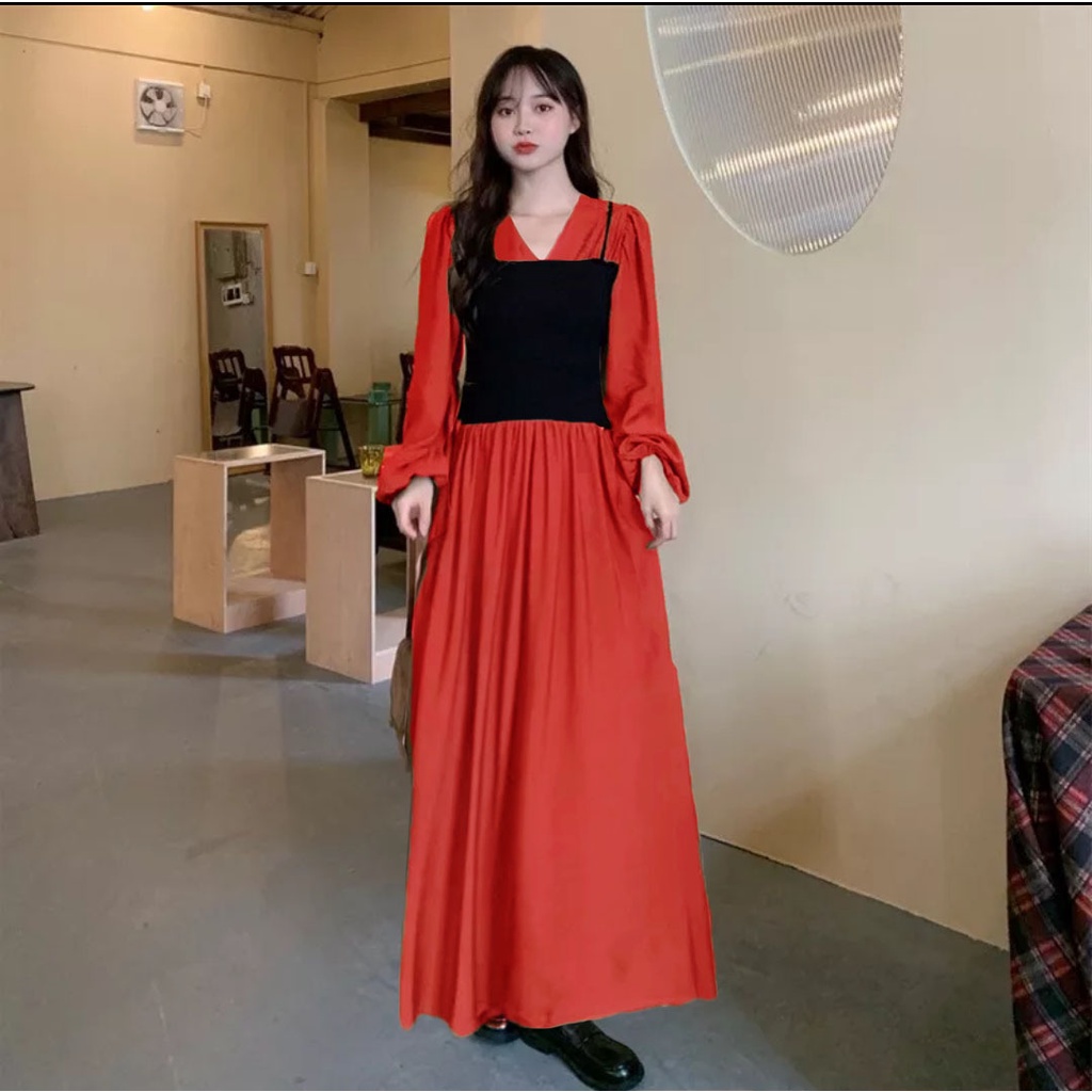 Dress Lengan Panjang  / Maxi dress Korea Bahan Adem 884