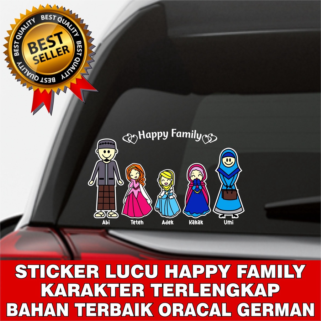 STIKER MOBIL HAPPY FAMILY LUCU / Stiker Keluarga Warna-Warni