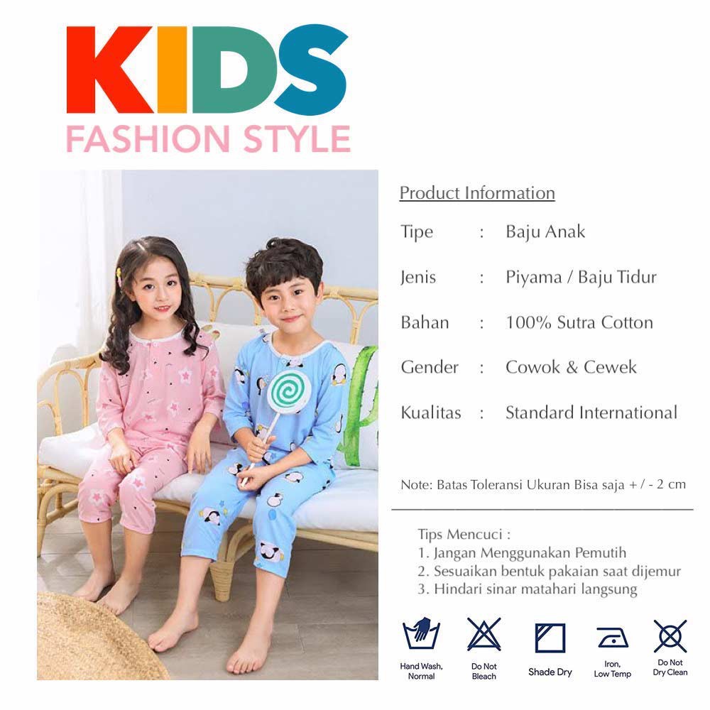 Setelan Baju Tidur [ Blue Penguin ] Anak Laki-laki &amp; Perempuan [ Usia 2 -5 Tahun ] HM690