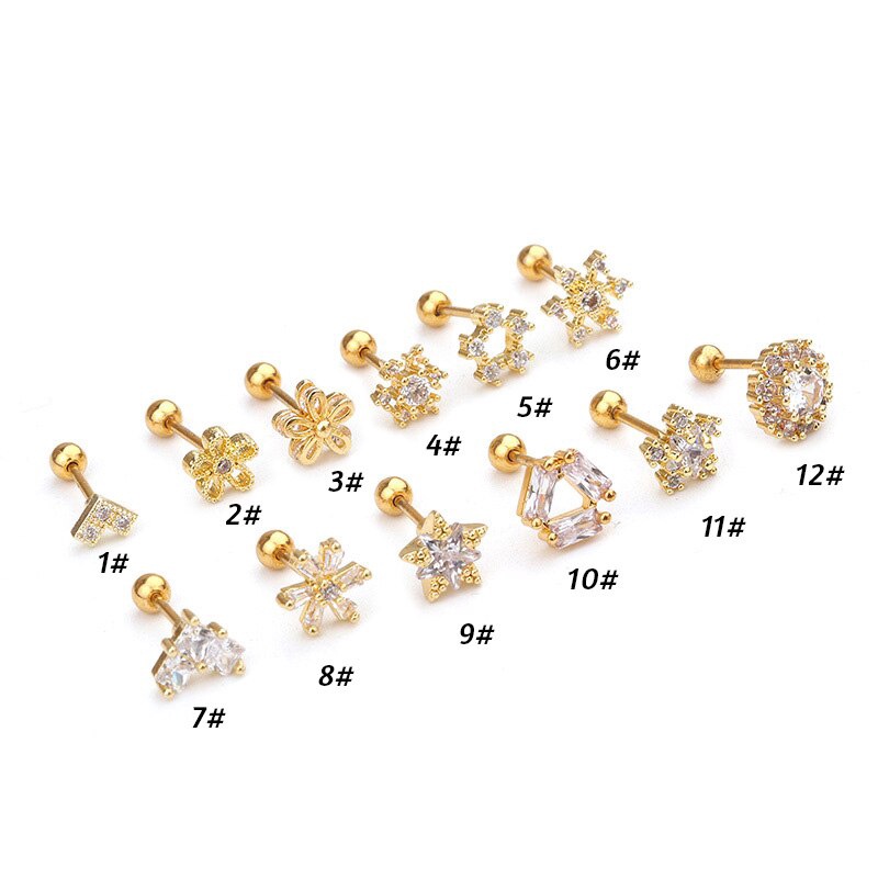 Flower Heart Crown Snowflake Cz Ear Studs Helix Piercing Cartilage Earring Conch Rook Tragus Stud Ear Piercing Jewelry