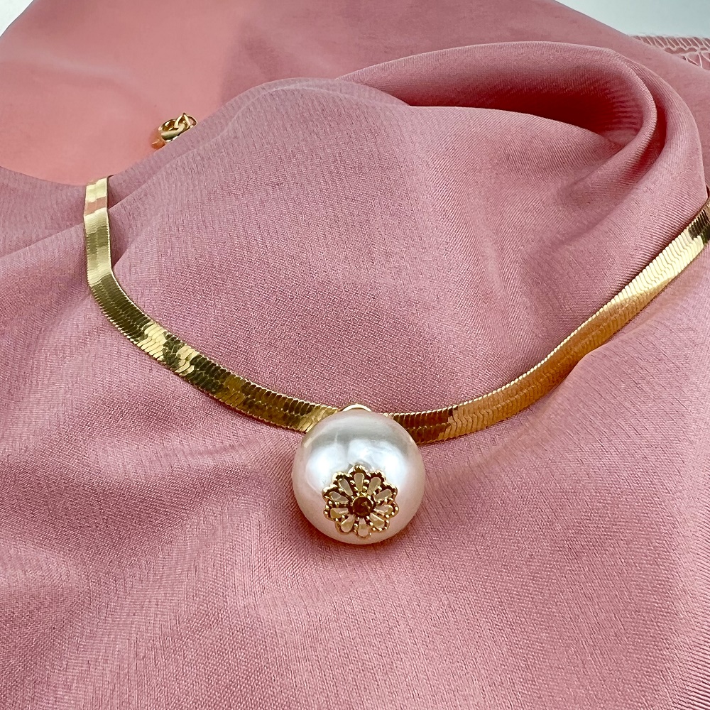 AZ196 Kalung Choker Mutiara Air Tawar Bahan Liontin Lapis Emas Untuk Wanita Kalung Titanium Wanita Gold Mutiara