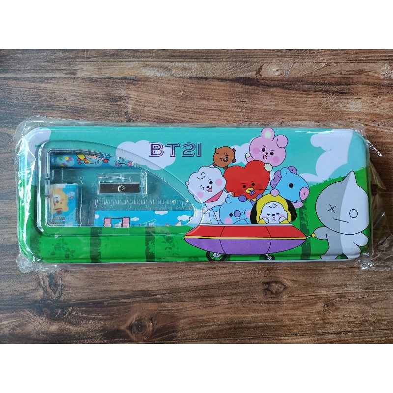 TEPAK set / TEMPAT PENSIL BT21/BTS, FREE ISINYA, LUCU-Hijau