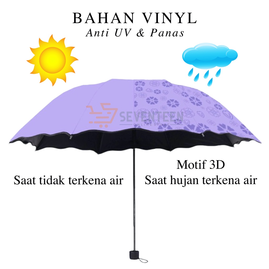 SEVENTEEN PAYUNG HUJAN MOTIF 3D PAYUNG MAGIC ANTI ULTRA VIOLET ANTI PANAS UV PAYUNG LIPAT AJAIB UMBRELLA