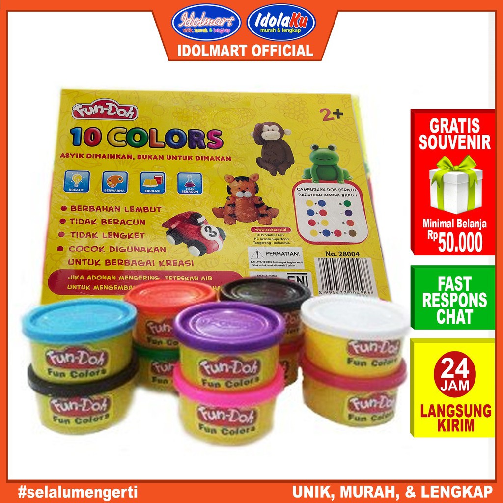 IDOLMART  Mainan Anak Fundoh mix isi 10 Lilin mainan SNI/  Fun doh Idolmart Surabaya