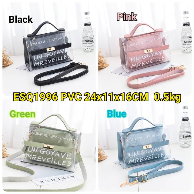 ESQ1996 Tas Batam Import Hand Bag Wanita PVC Transparan Letter Belt Middle Horizontal