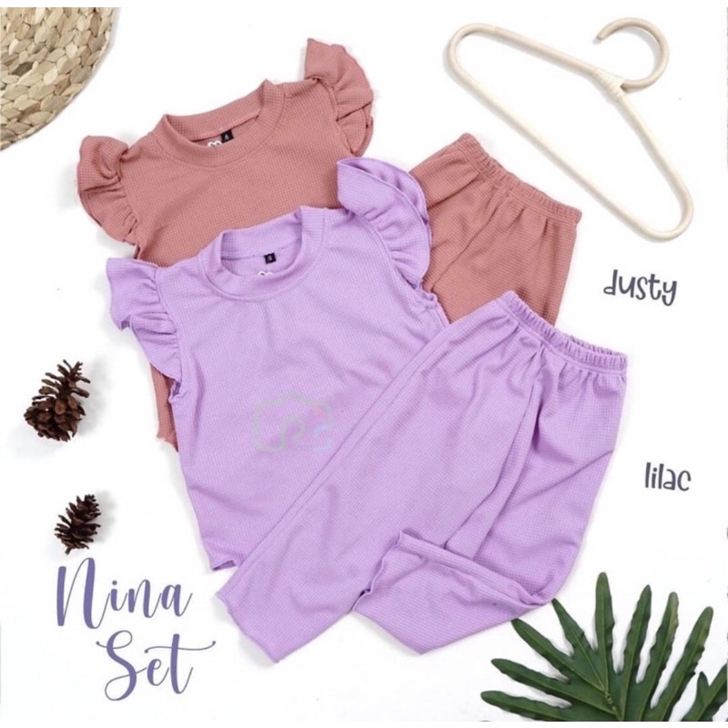 Setelan Nina set By Little Pineapple / Setelan usia 1-5Th Bahan waffle uniqlo Terlariss