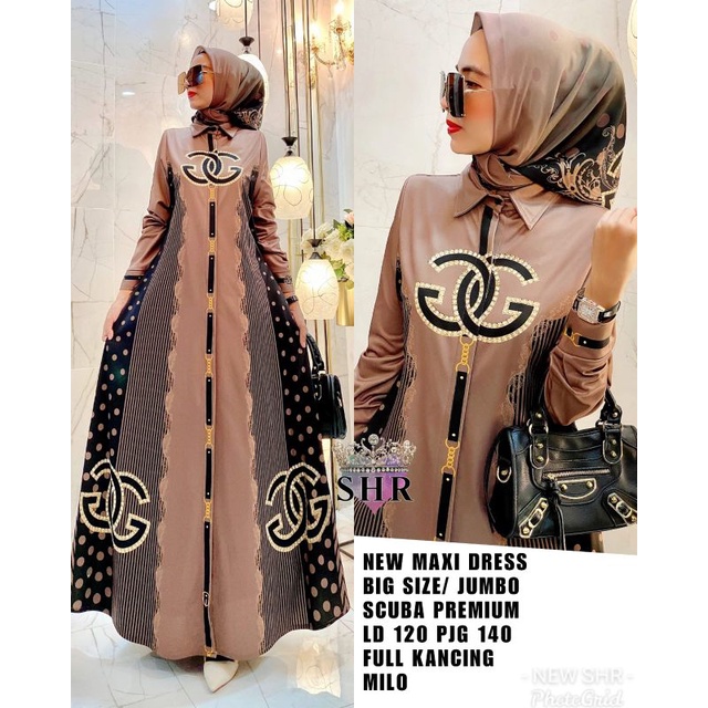 NEW!! READY!! MAXI DRESS SCUBA JUMBO PRINT LD 120 /140 ORI SHR 100%-6