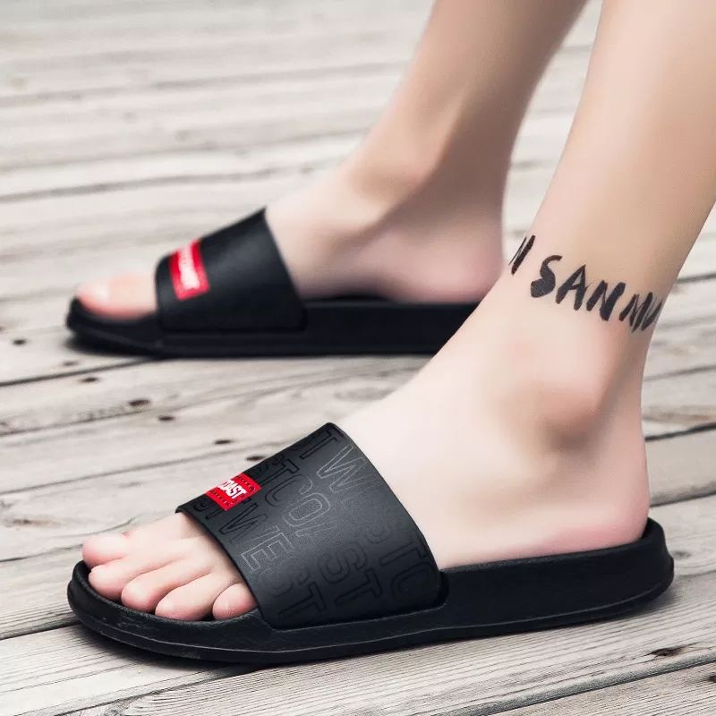 REYNATASHOES -  Sandal / Sendal Flat Karer Jelly Laki Laki / Wanita Couple WCTS Black Red TERMURAH 2