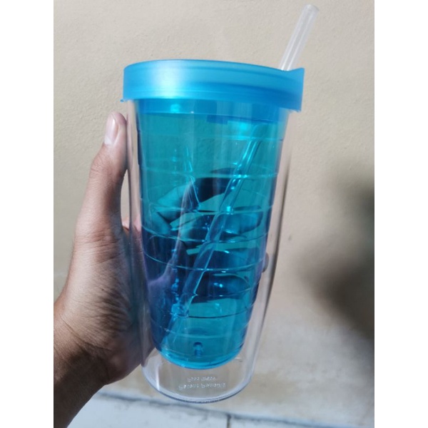 Chielo Twister Tumbler Cup with Straw Mug Gelas Air Sedotan Aesthetic Unik Plastik Transparan Bening-Biru