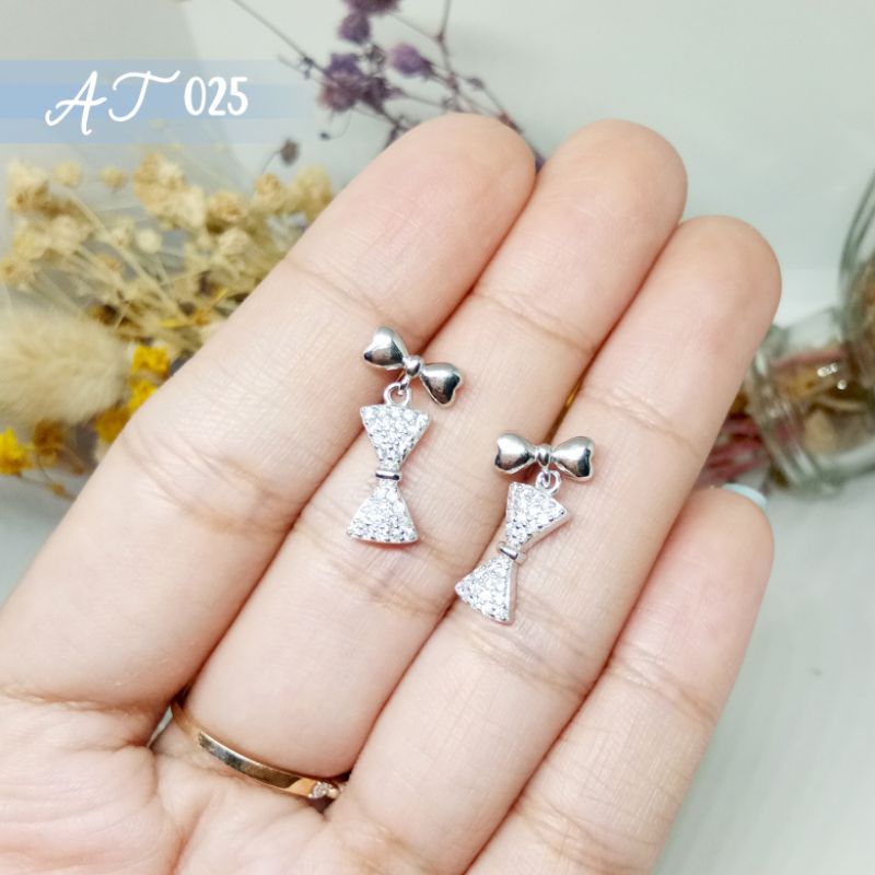 Anting Tusuk Pita Gantung Perak 925 Lapis Mas Putih - AT025