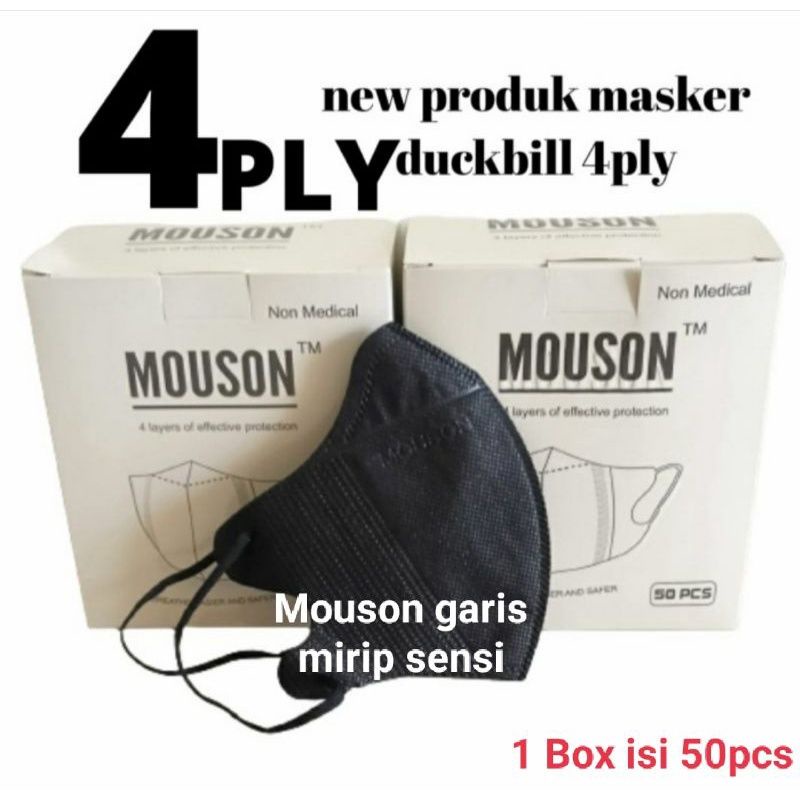 MASKER DUCKBILL MOUSON 4 PLY/ADA GARIS MIRIP SENSI/ISI 50 PCS