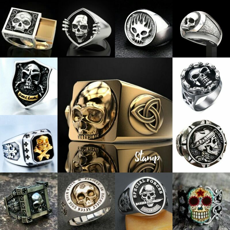 Cincin Pria gaya tengkorak punk style men ring stamp series