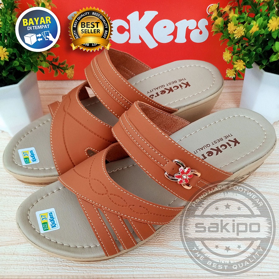 PROMO 8.8 !! SANDAL WANITA DEWASA SANDAL REMAJA WEDGES SLOP TERBARU TERMURAH NYAMAN DIPAKAI / SAKIPO-Ban2 Tan