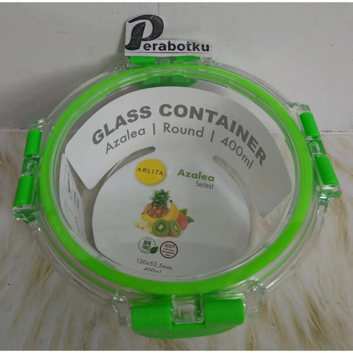 terlaris produk  ARLITA AZALEA ROUND GREEN Glass Container 400 ML - BY KIRINbarang ready