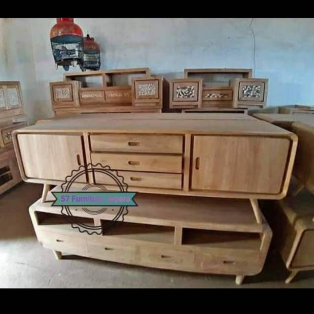 Bufet Retro - Meja Tv - lemari Hias Pendek Jati Mentahan