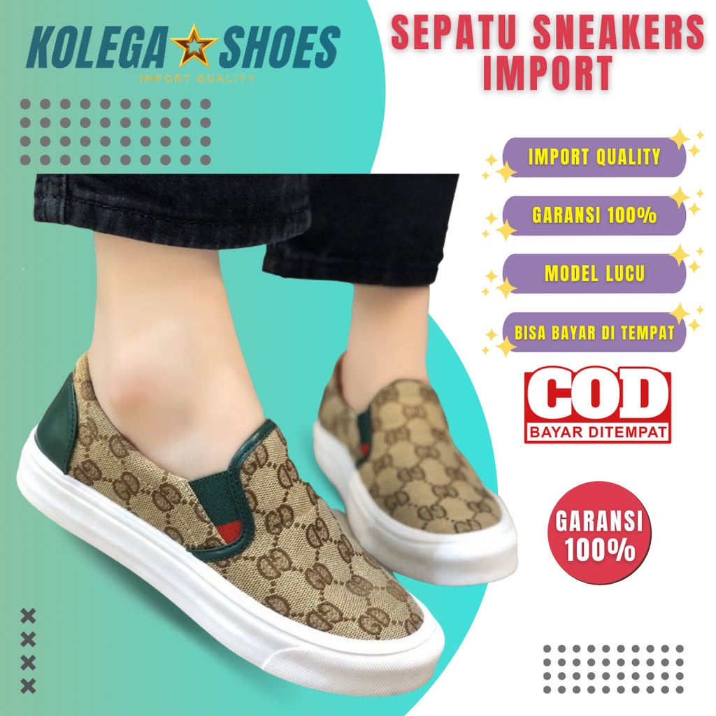 Sepatu Wanita Sneakers Import Korea Sepatu Slip On B8 Motif GCCI