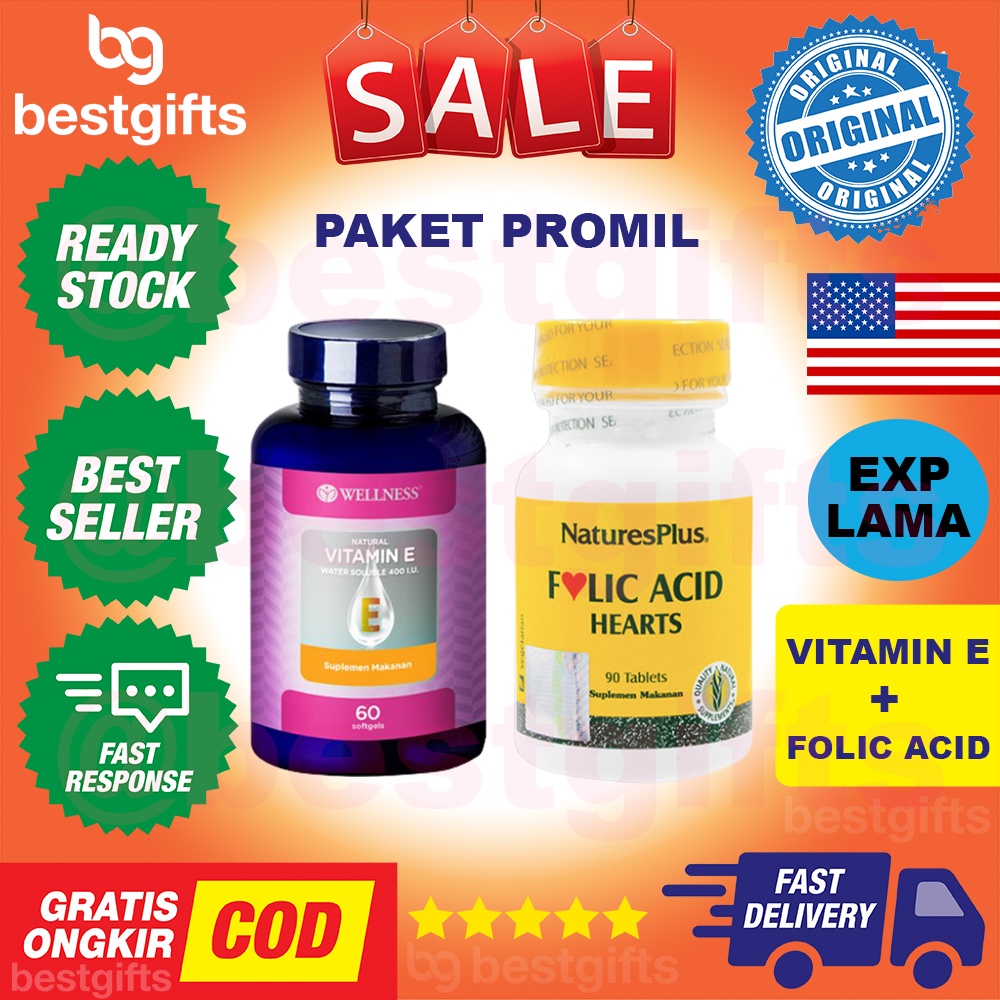 [PAKET BUNDLING] WELLNESS VITAMIN E 400 IU 60 KAPSUL + NATURE'S NATURES NATURE PLUS FOLIC ACID HEARTS 90 TABLET PROGRAM HAMIL PROMIL