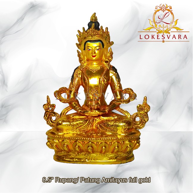 Patung Rupang Arca Logam Amitayus 8.5inch Full Gold