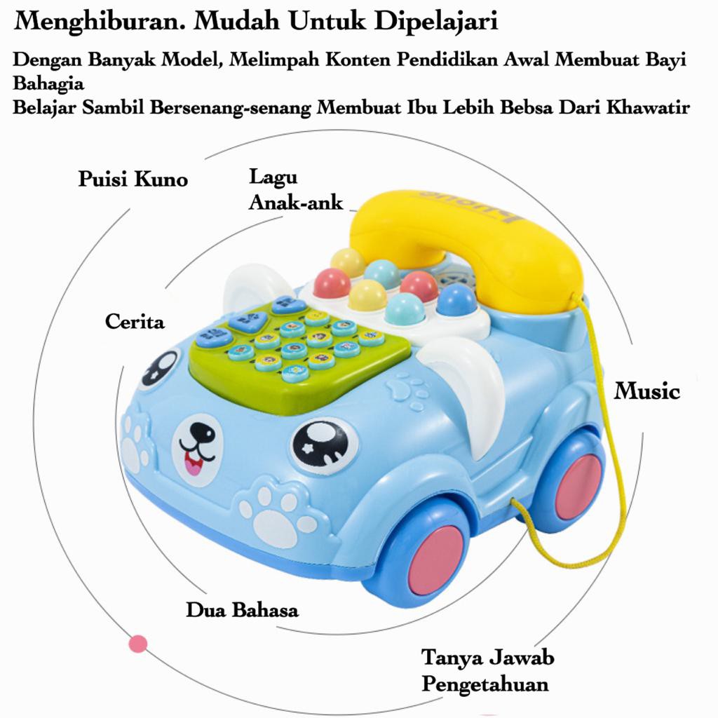 [FUNNY]Mainan Mobil Telephone Edukasi Anak Berlampu Dan Music / Early Education Telephone