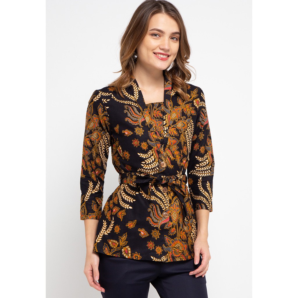 Adikusuma by Arjuna Weda Blouse  Batik Buket Bunga Hitam 