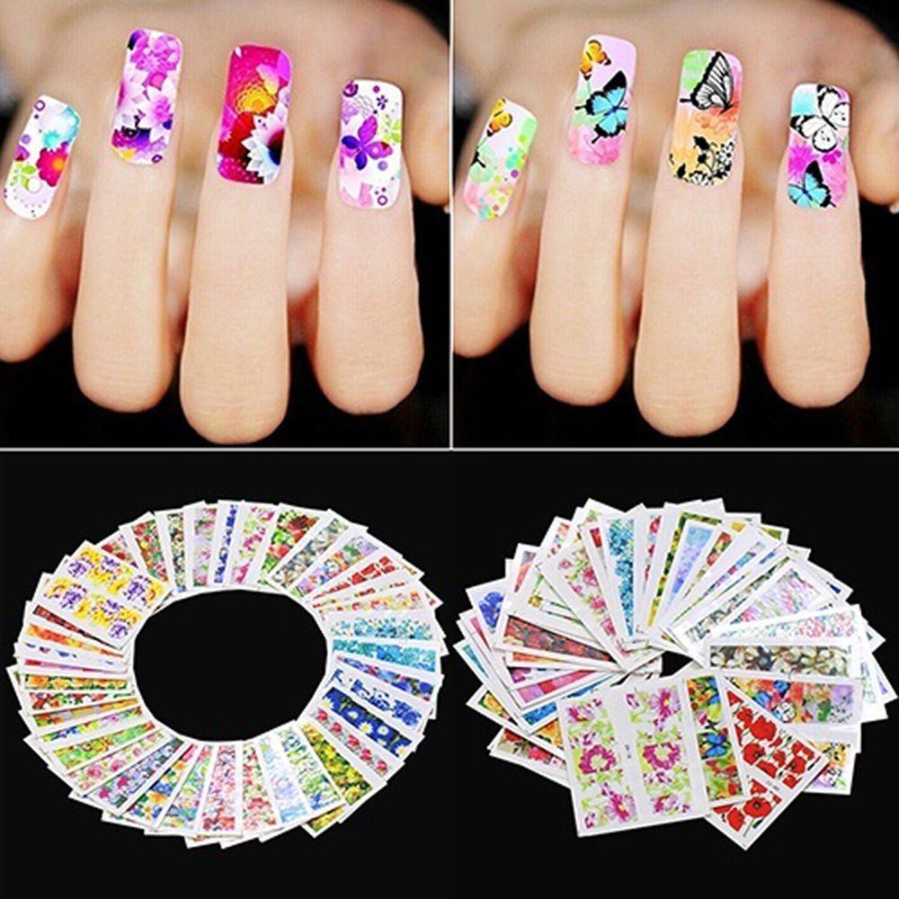 AUGUSTINA Agustina Manicure Decals Beauty Nail Art Tools Charm Decals Bunga Campur Tato Temporer Tato Motif Acak Dekorasi 50lembar