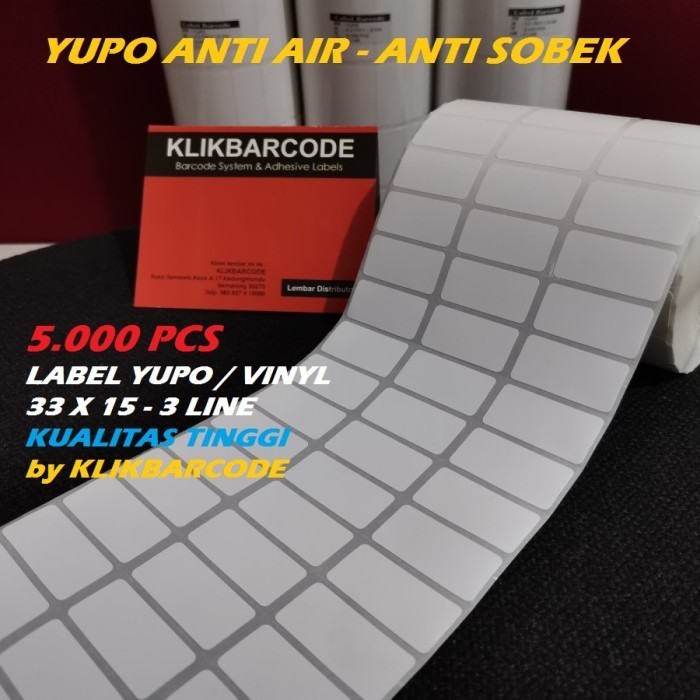 

MURAH STIKER LABEL BARCODE BAHAN YUPO 33x15 | 33 x 15 ISI 5000 PCS CORE 1