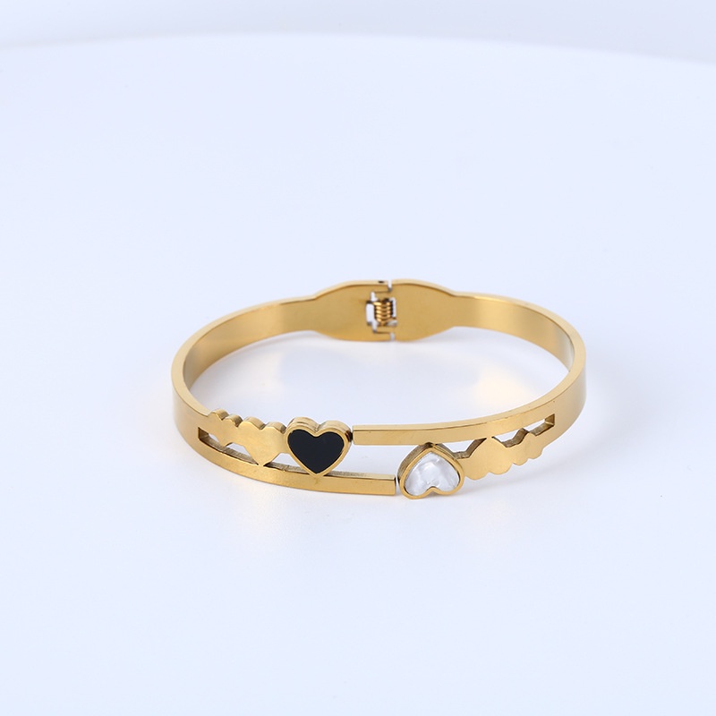 Gelang bangle dua love hitam putih titanium korea anti karat