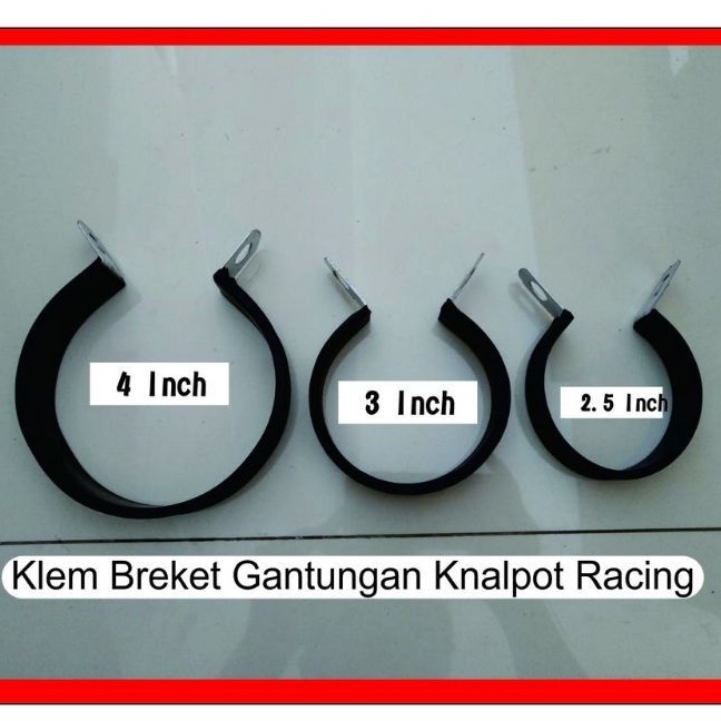 Klem Knalpot Racing Tebal Hitam, Ukuran 4" dan 3"