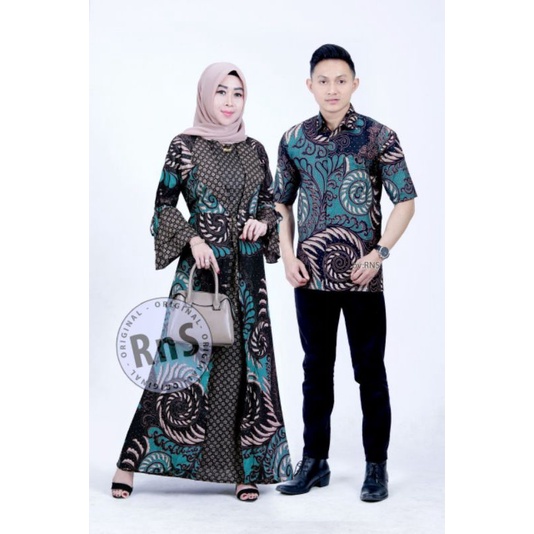 Maura Couple - Sania Ruffle Batik Keluarga Couple Jazy Gamis Syar'i - Gamis Kerah Jazz Motif Puser