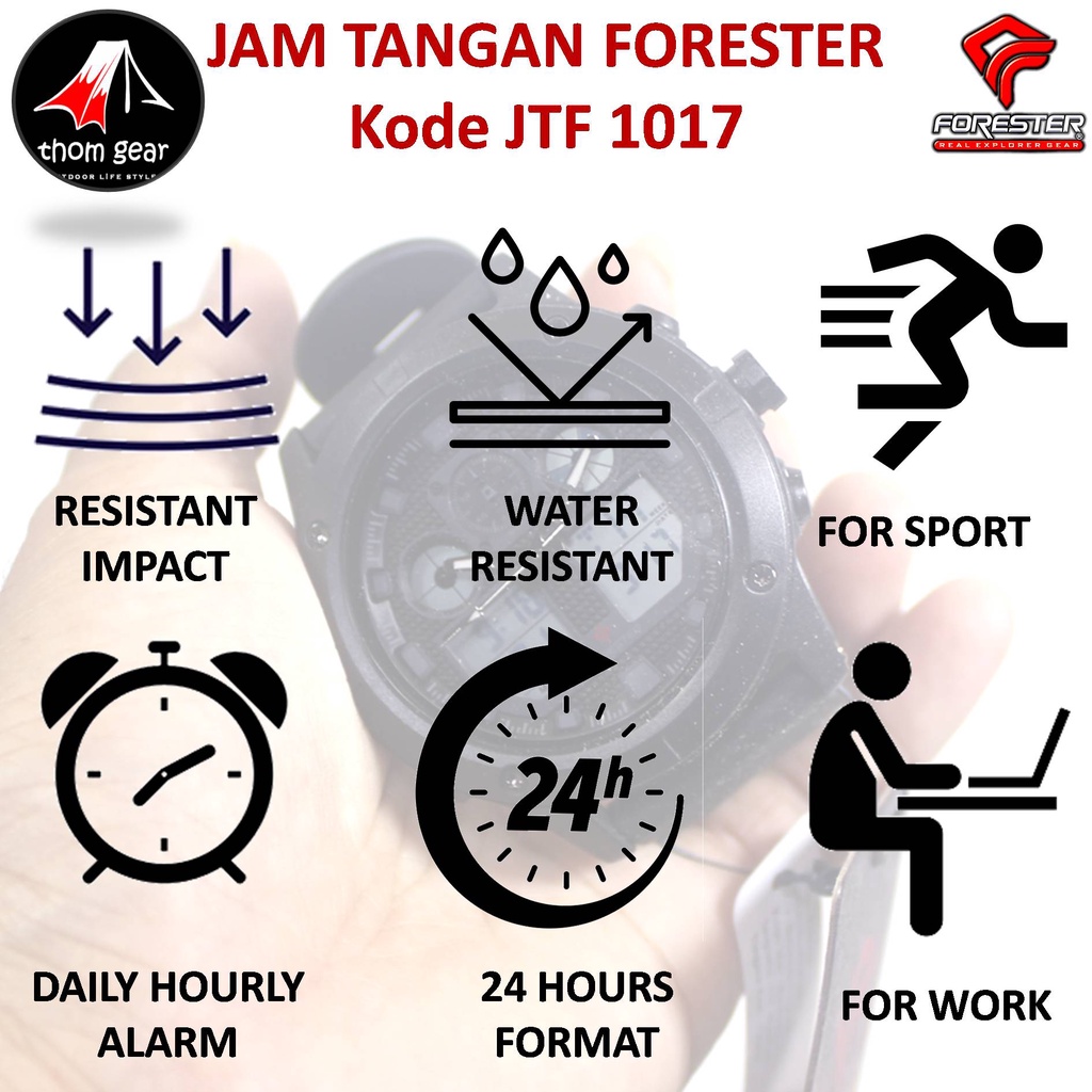 Forester Jtf 1017 Jam Tangan Pria Origial Forester Analog Digital Adventure Sport Outdoor Waterproof Water Resistant Anti Air Pria Cowok Original Ori Terbaru 2022 Free Rubber  Strap Cadangan Batre Box Kayu Thomgear Bangakalan Palangkaraya Pare Cianjur